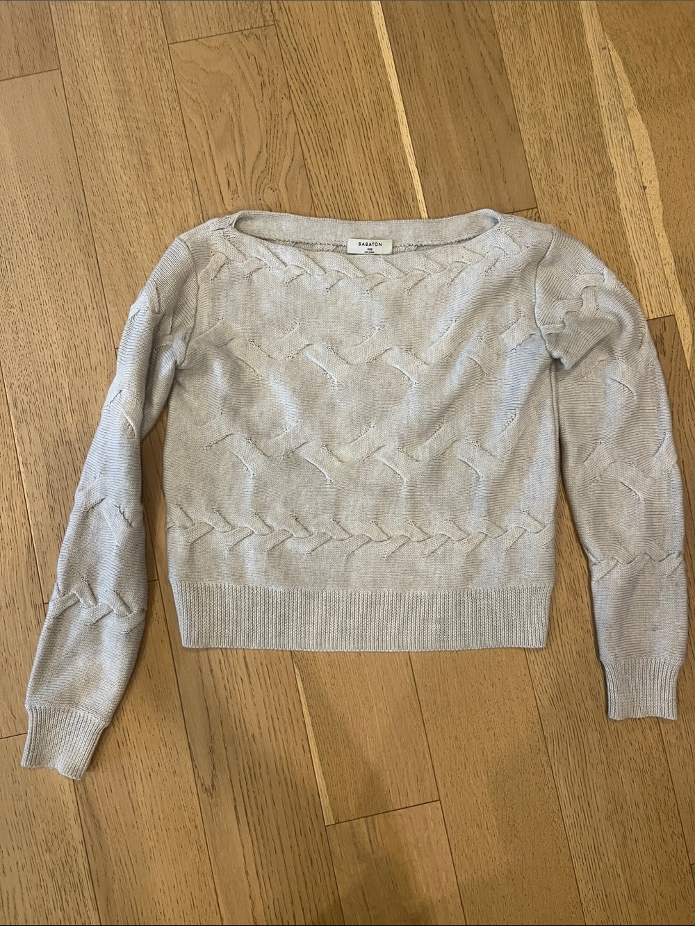 Aritzia Babaton Taupe Off-the-Shoulder Knit Sweater